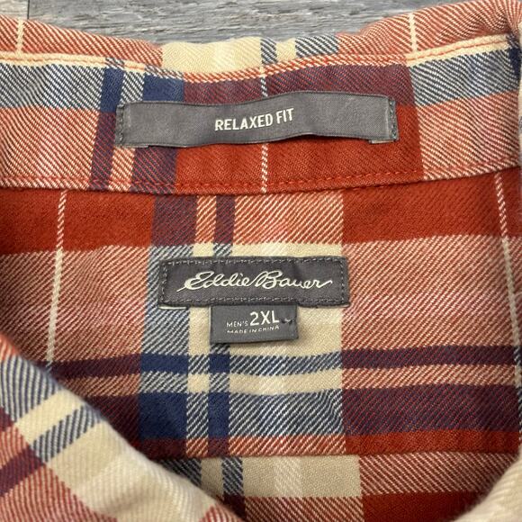 Eddie Bauer Tartan Plaid Mens 2XL Relaxed Chest Pocket Button Down Flannel Shirt - Picture 4 of 12